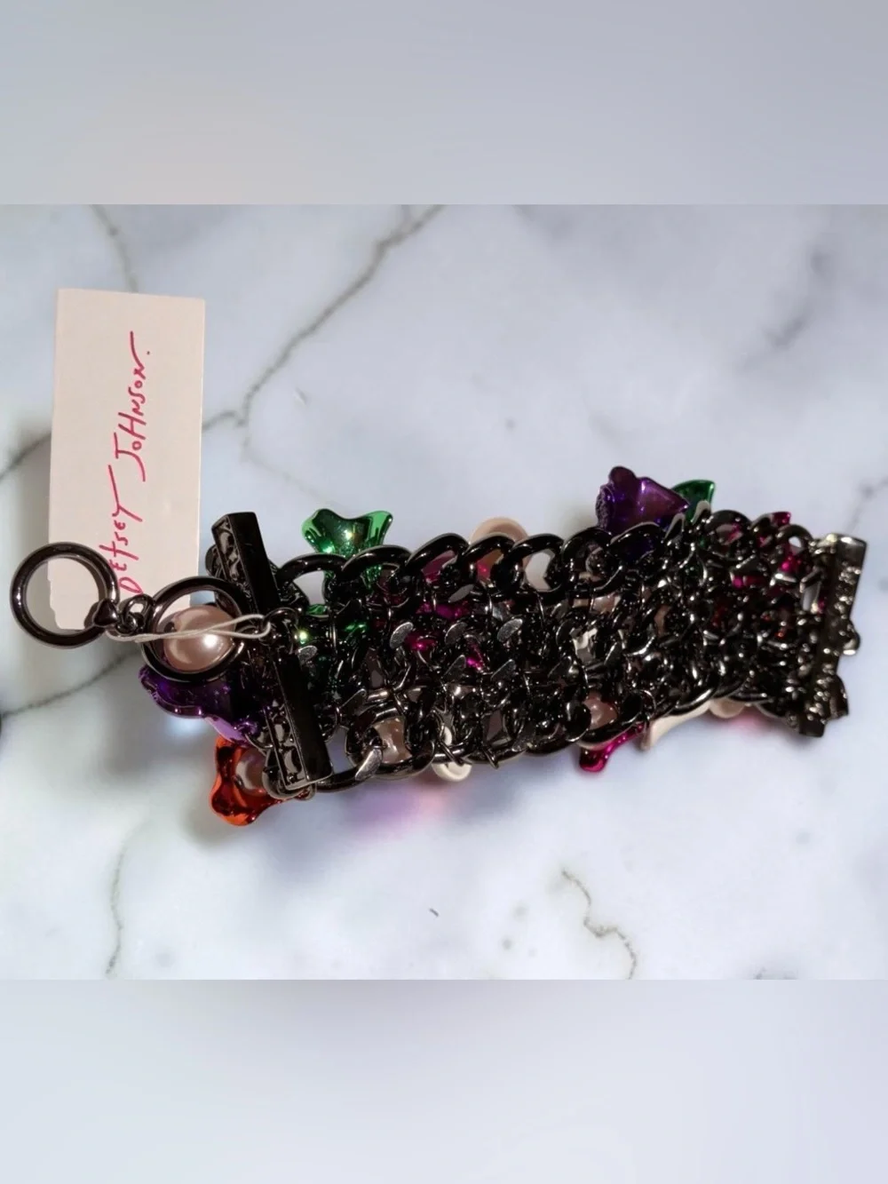 BETSEY JOHNSON Halloween Shiny Costumed Ghosts Statement Charm Bracelet NEW NWT